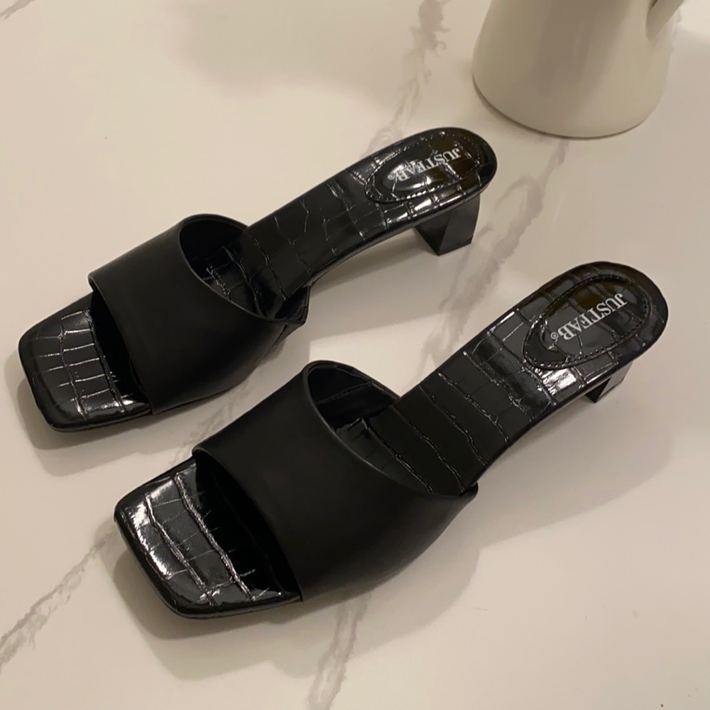 Black Heeled Mules
